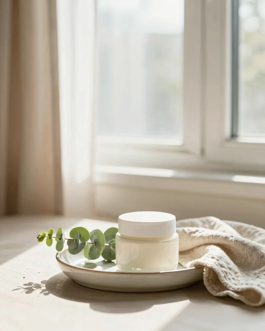 Bright editorial still life in soft window daylight: a small cera